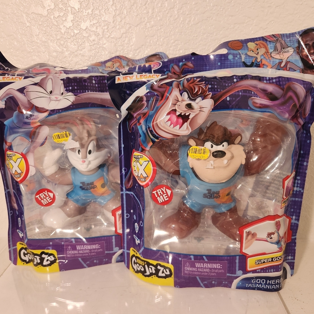 SPACE JAM TASMANIAN DEVIL AND BUGS BUNNY GOOJITZU GOO HEREOS DOLLS, NEW
